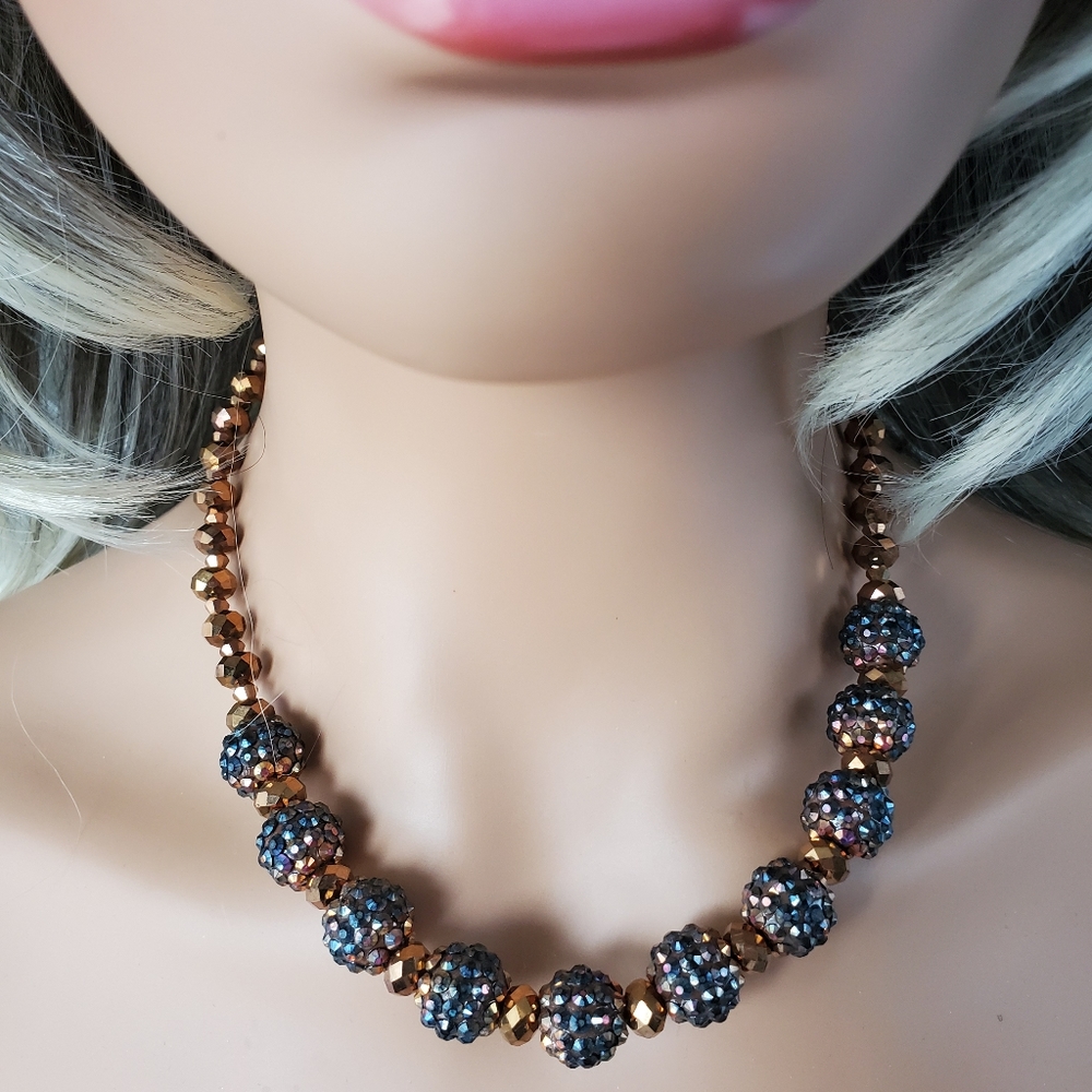 Blue Copper 18" beaded  Statement Necklace  *